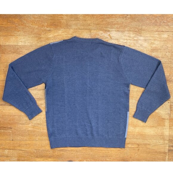 Vintage Mens Plaid Sweater Size L/XL 1990s Blue/Gray Cotton Blend Knit Crew Neck - Picture 3 of 3